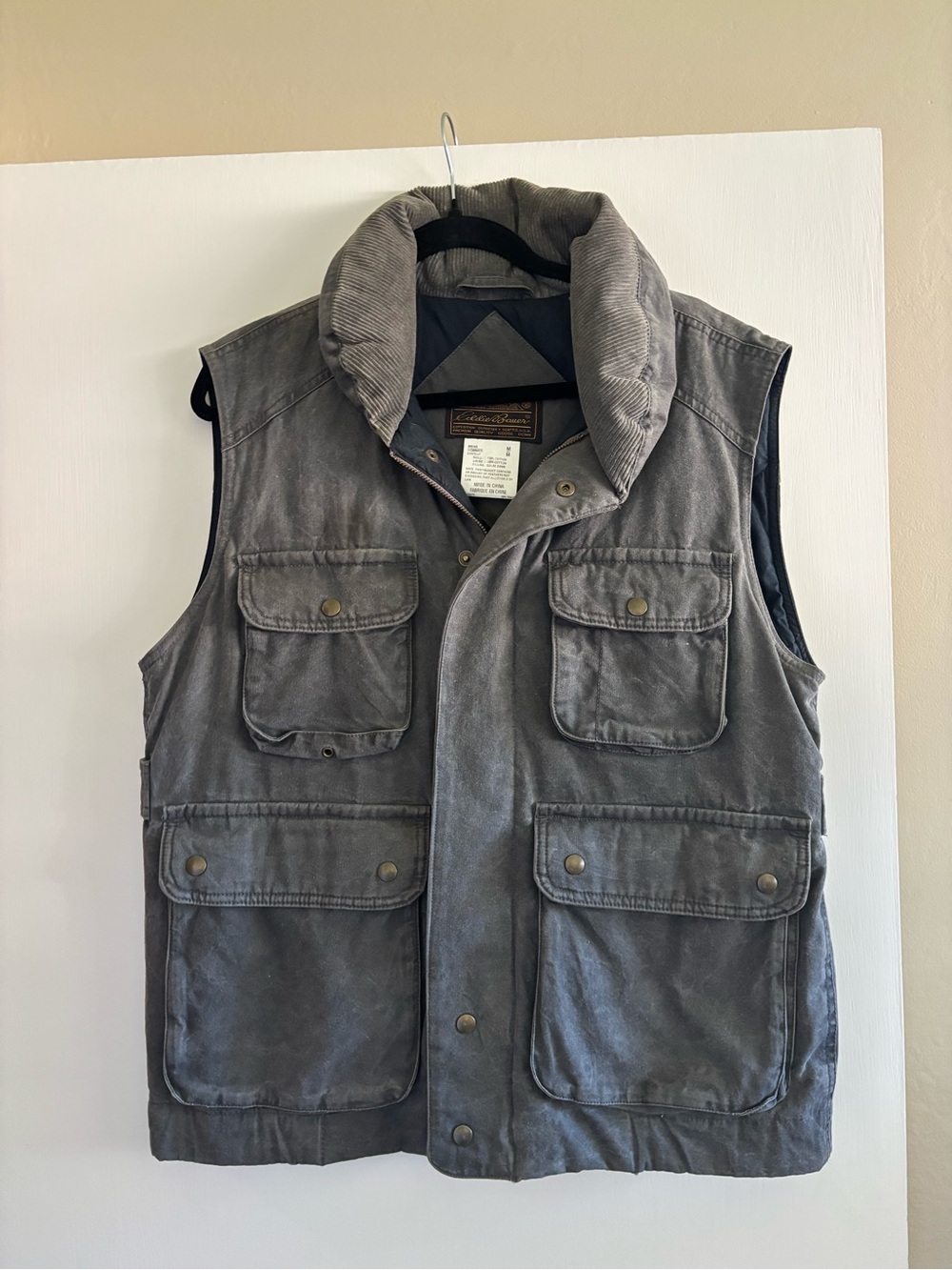 Eddie Bauer Men's Gray Utility Field Vest with High Collar w/ Goose Down